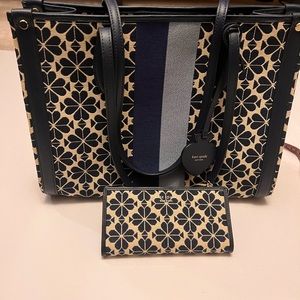 Kate spade flower jacquard blue market bag and matching wallet